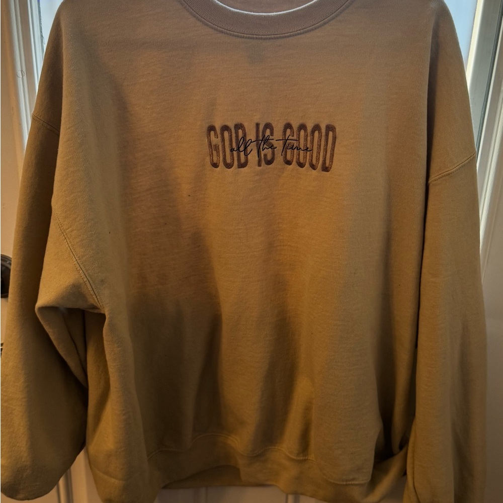 God is Good Gildan Tan Crewneck Sweater - Picture 2 of 4